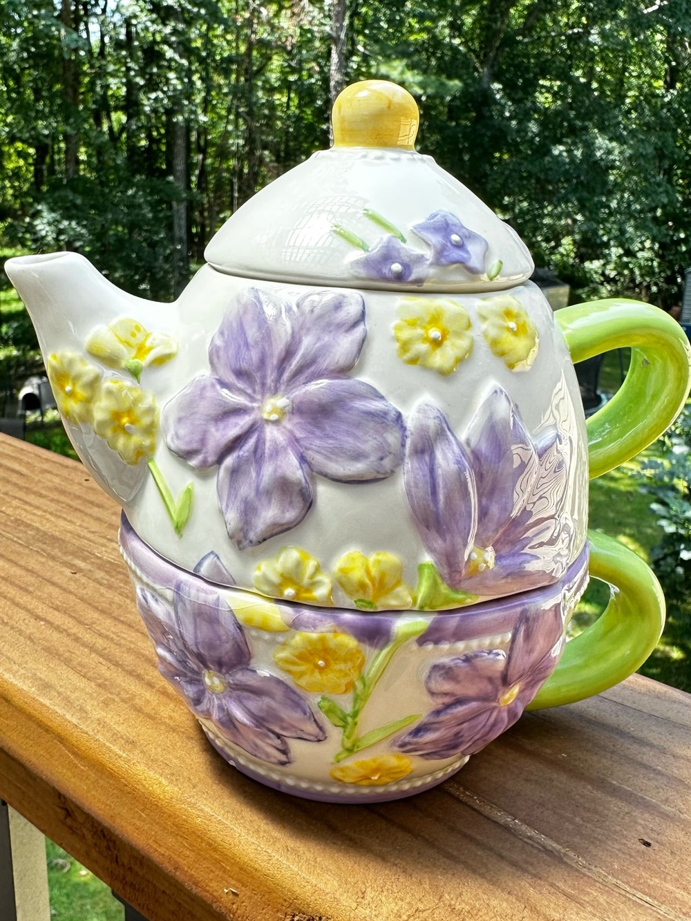 Collectors, Dream Floral Ceramic Teapot and Cup Set - Purple & Yellow